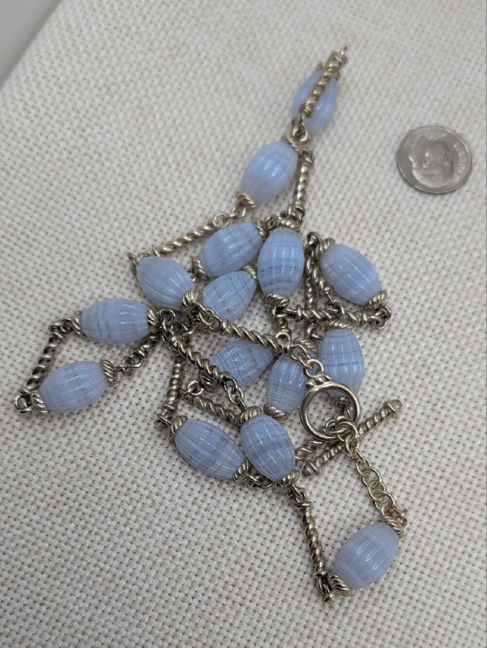 Vintage Whitney Kelly 925 Sterling Silver Blue Lace Agate Toggle Necklace 32" - Picture 16 of 16